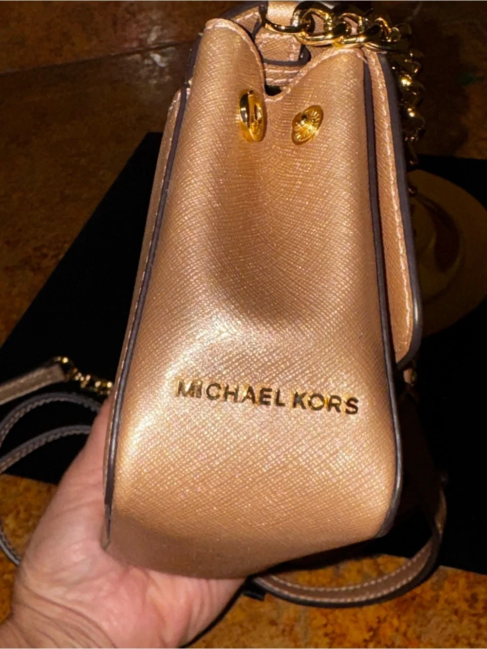 Michael Kors Tina Small Metallic Leather Clutch Crossbody